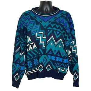 VTG GRANDPA DAD SWEATER 1980s 1990s GEOMETRIC MENS PULLOVER SZ XL BY BOTANY 500